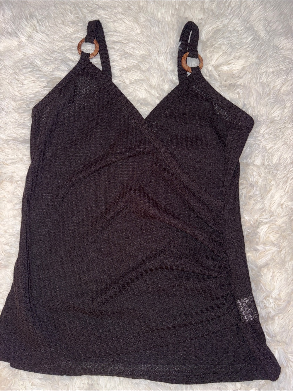 SHEIN Black Textured Surplice Camisole with Ring Straps